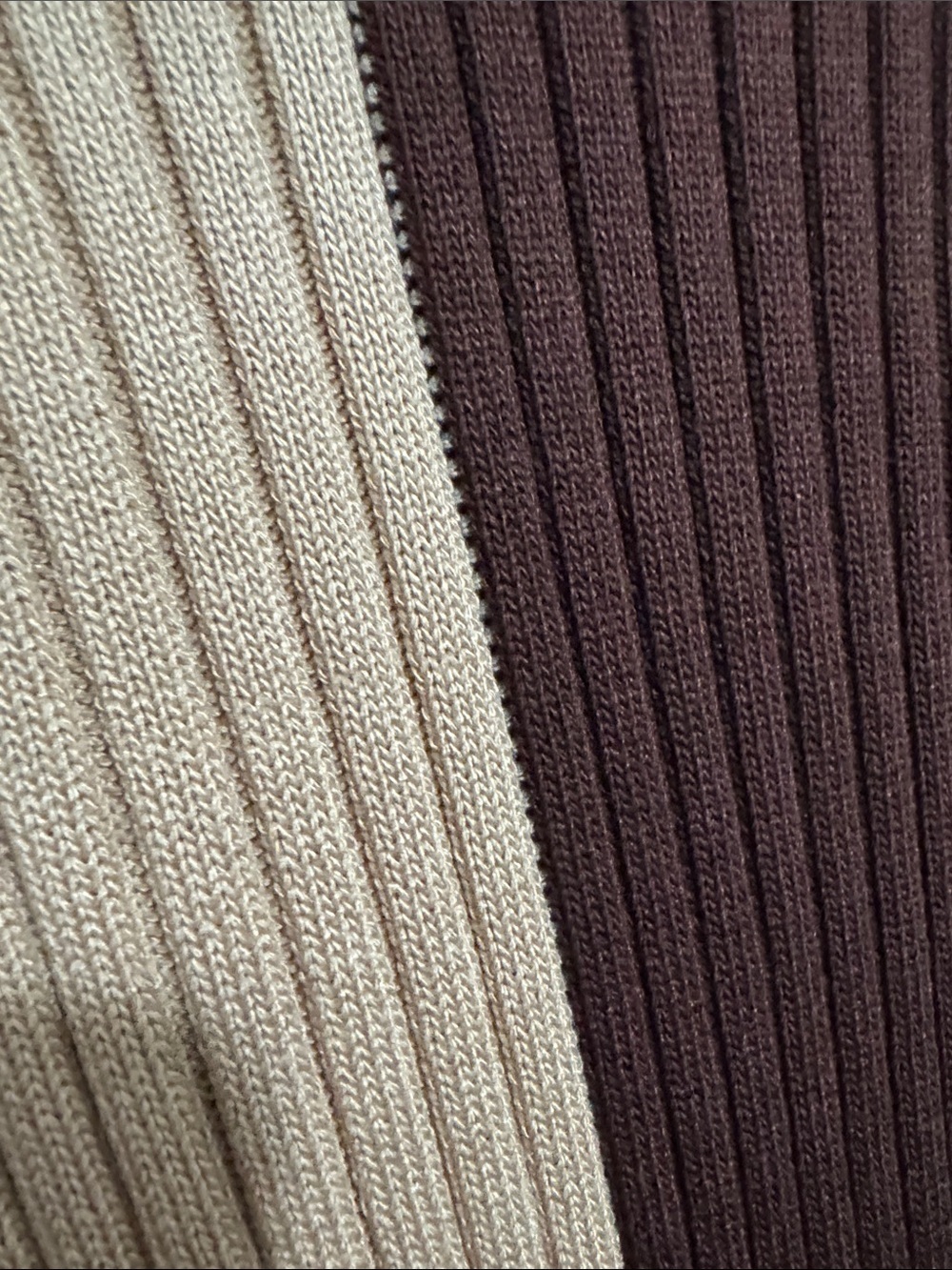 Autumn Vibes -  Two-Tone Asymmetrical Ribbed Wrap Dress in Brown and Tan - Picture 7 of 8